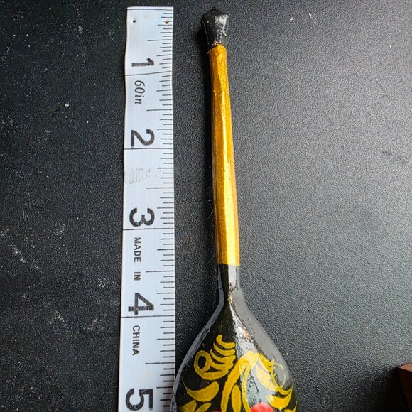 Khokhloma Wooden Bowl 6 Spoons Russian Traditional Collectible - Picture 6 of 10